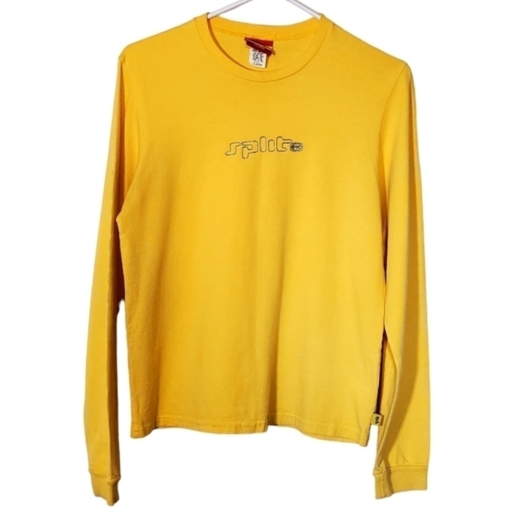 7006 * Split Girl Long Sleeve Tee Yellow Size XL Made in USA Vintage